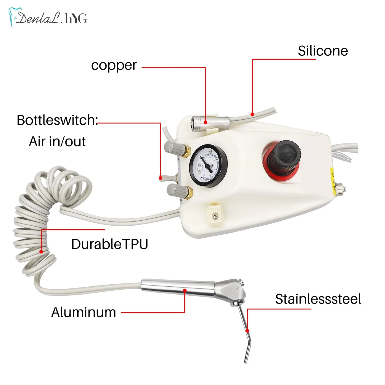 Portable Dental Air Turbine Unit Work with Air Compressor 3-Way Syringe 2/4 Holes Teeth Whitening Dental Equipment Plastic Shell - Image 4