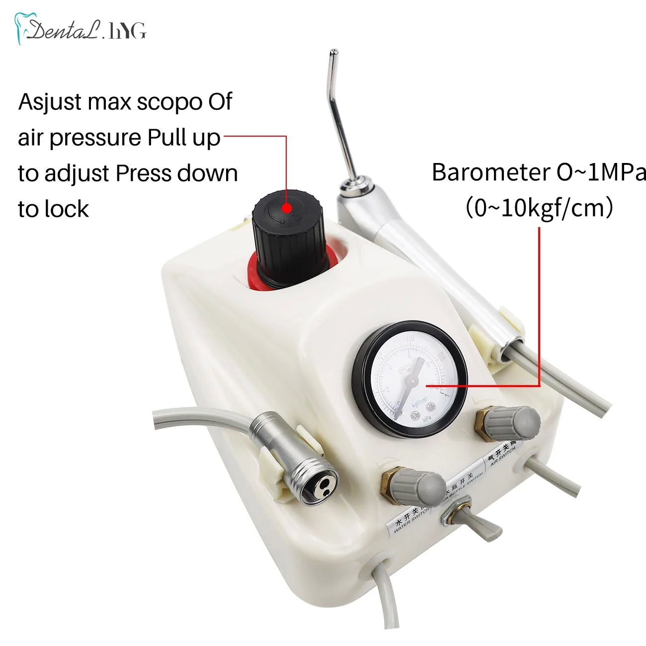 Portable Dental Air Turbine Unit Work with Air Compressor 3-Way Syringe 2/4 Holes Teeth Whitening Dental Equipment Plastic Shell - Image 6