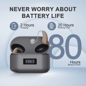 JINGHAO Rechargable Hearing Aids Behind the Ear 20 Hours Working Time Auto Turn/off Fasr Charging Hearing Amplifier