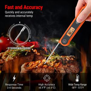 TempPro TP-03H Digital Instant Read Meat Thermometer for Grilling，Waterproof Kitchen Food LCD Thermometer with Calibration