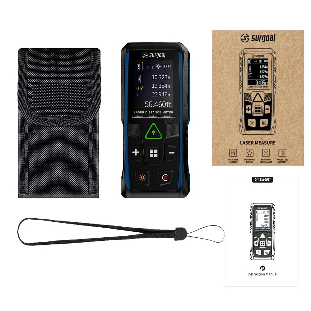 Color Screen 100m Green Laser Rangefinders Multifunction with Digital Level Vibration Meter Laser Tape - Image 3