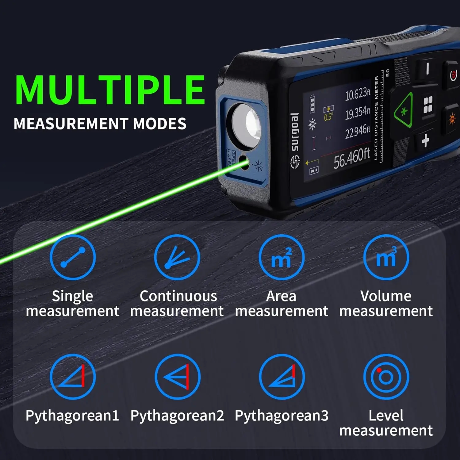 Color Screen 100m Green Laser Rangefinders Multifunction with Digital Level Vibration Meter Laser Tape - Image 4