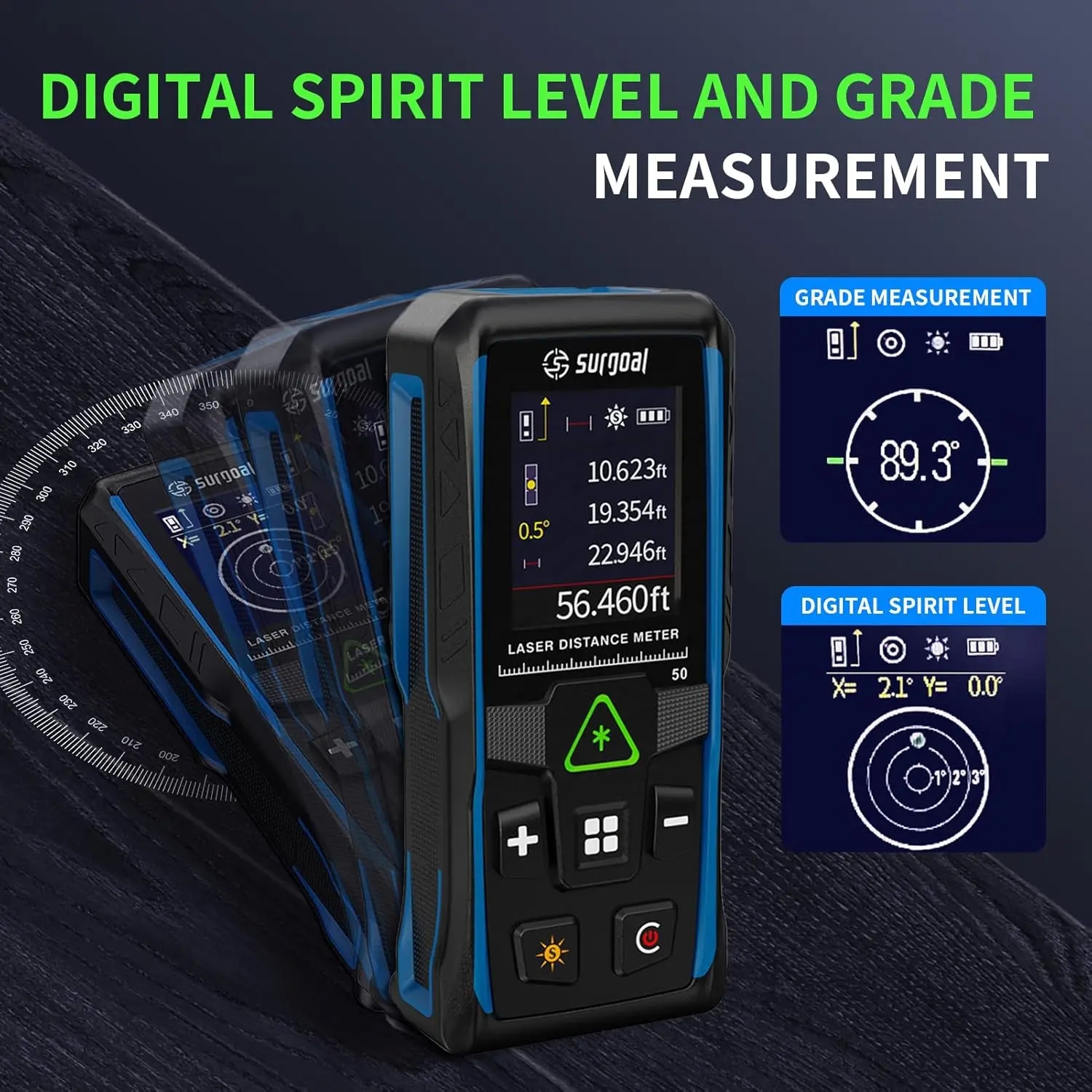 Color Screen 100m Green Laser Rangefinders Multifunction with Digital Level Vibration Meter Laser Tape - Image 6