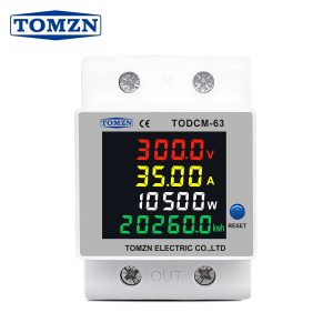 TOMZN DC Energy Meter 14-600V 63A DIN Rail Voltmeter Ammeter Power Watt Digital Meter 4IN1 Solar PV Power Monitor KWh Reset