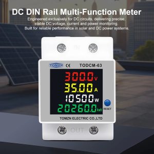 TOMZN DC Energy Meter 14-600V 63A DIN Rail Voltmeter Ammeter Power Watt Digital Meter 4IN1 Solar PV Power Monitor KWh Reset