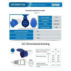 IP44 16A 3Pin 220-240V Waterproof Plug & Sockets Electric Cable Connector For Electrical Power Industrial Male And Female