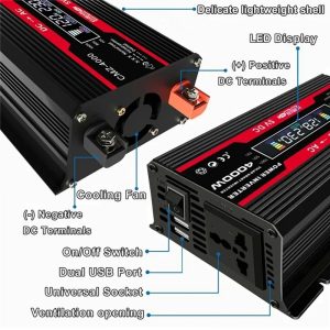 Solar Power Inverters 4000W Modified Sine Wave USB Car Inverter DC 12V 220V 110V LCD Display Transformer Voltage Converter