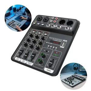 4 Channel Audio Mixer 48V Phantom Power USB Studio Sound Mixers Bluetooth DJ Console Mixing for Karaok