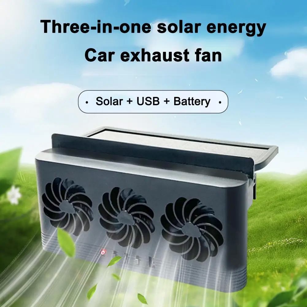 Upgrade Solar Powered Fan Car Cooler Front/Rear USB Charging Window Radiator Exhaust Fan Auto Air Vent Fan Ventilation Radiator - Image 5
