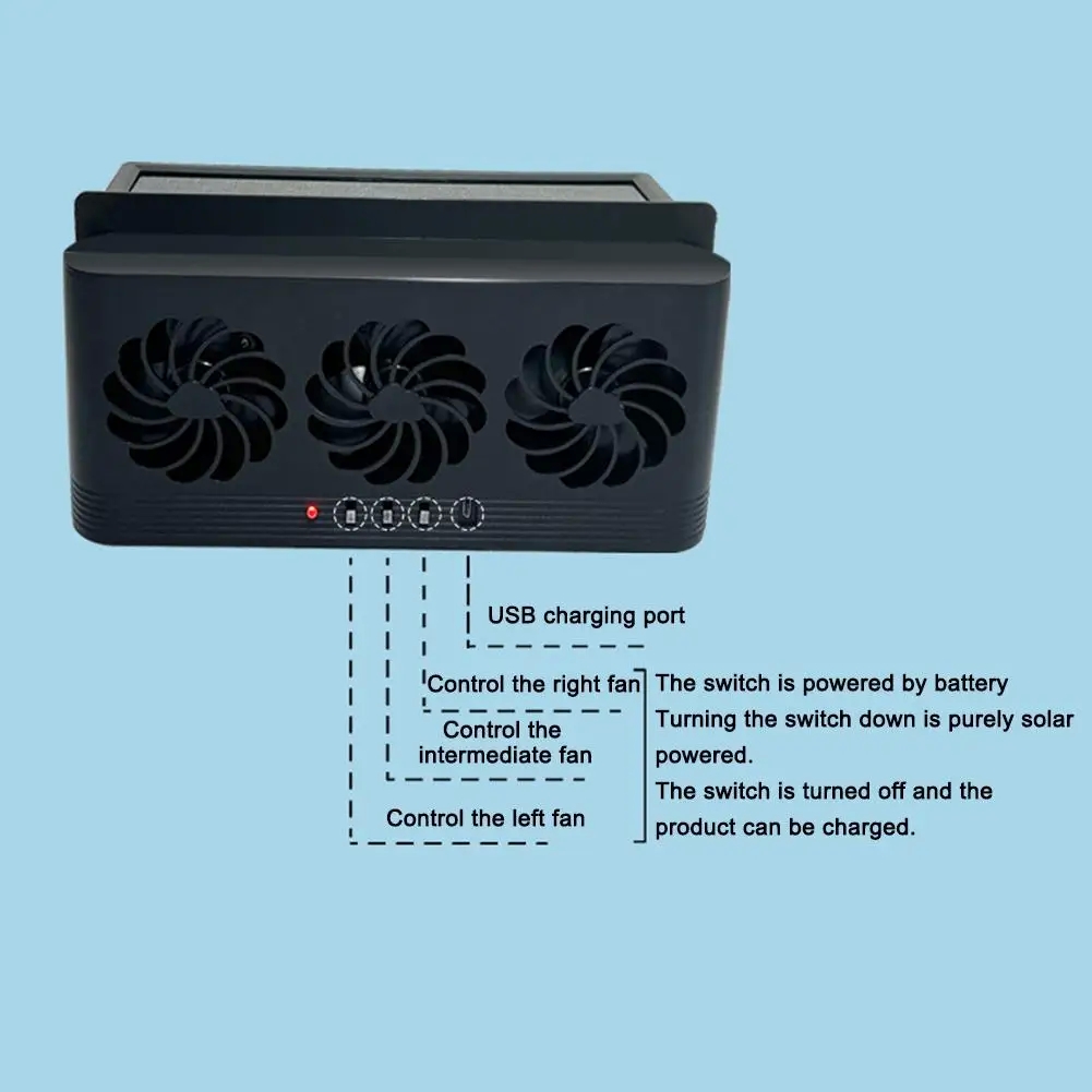 Upgrade Solar Powered Fan Car Cooler Front/Rear USB Charging Window Radiator Exhaust Fan Auto Air Vent Fan Ventilation Radiator - Image 6