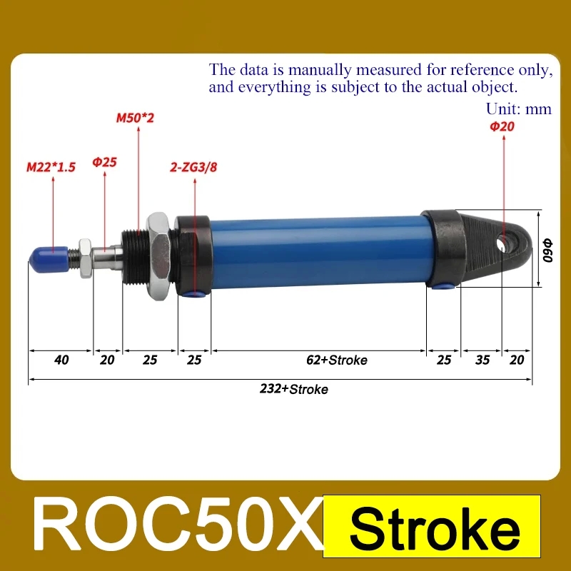 RO Series ROA ROB ROC Mini Hydraulic Cylinder Small Bore16/20/25/32/40/50 Stroke25/50/75/100/125/150/175/200/250mm - Image 24