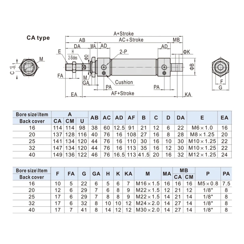 MA16 20 25 32 40 Pneumatic Cylinder Piston 25 50 100 150 200 400 500mm Stroke Stainless steel Double Action Mini Air Cylinders - Image 3