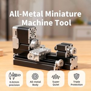 60W 20000RPM All-Metal Mini Lathe Machine, 0.02mm Precision DIY Miniature Turning Lathe for Wood Copper Aluminum