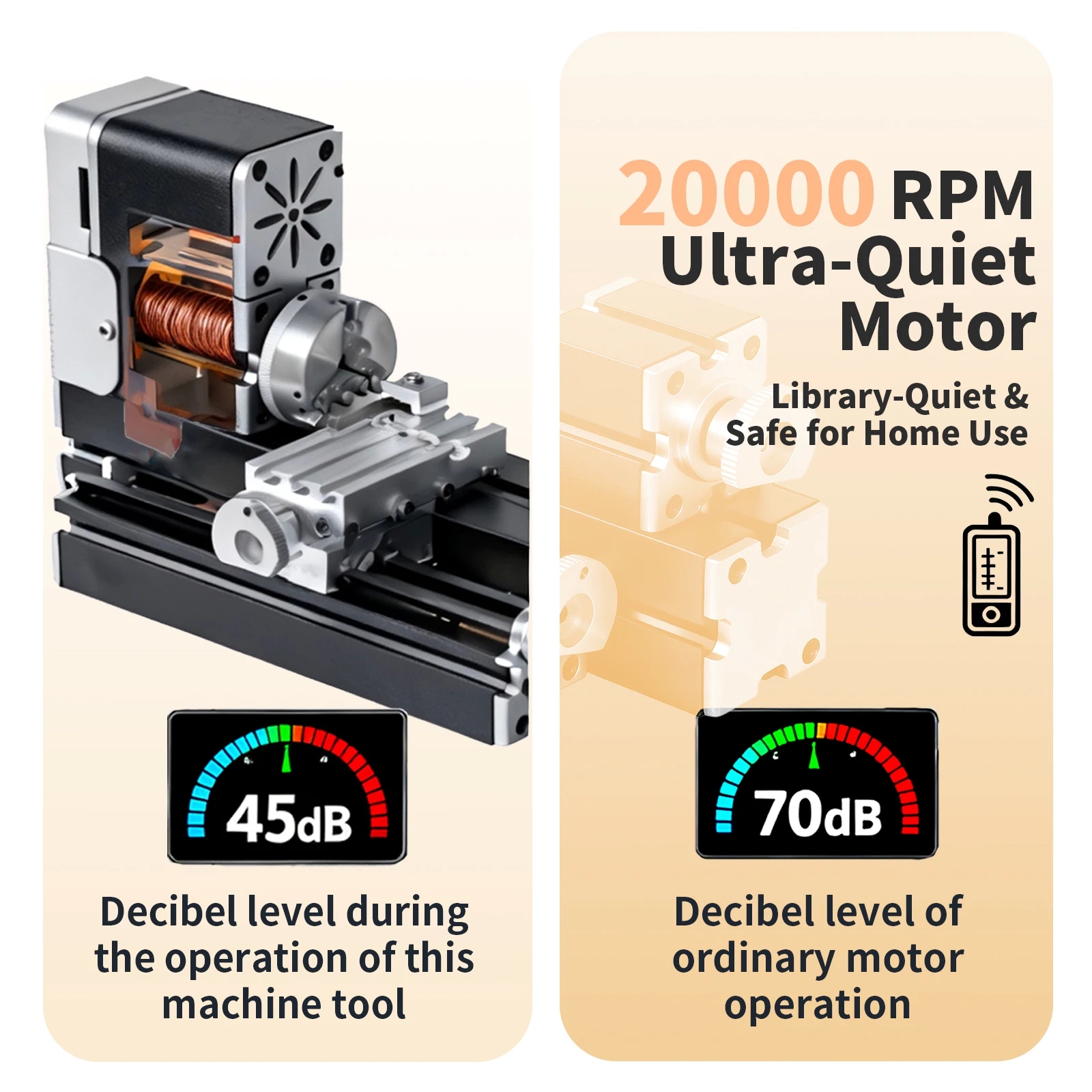 60W 20000RPM All-Metal Mini Lathe Machine, 0.02mm Precision DIY Miniature Turning Lathe for Wood Copper Aluminum - Image 4