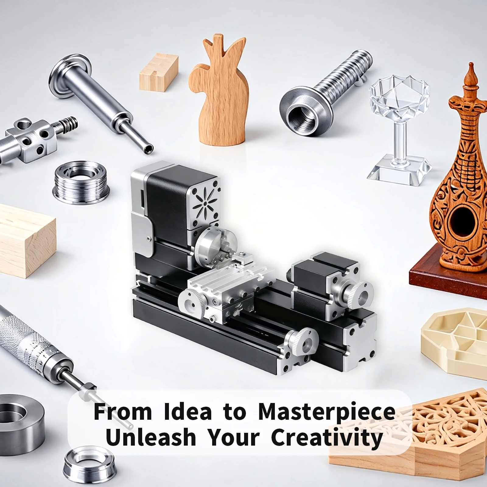 60W 20000RPM All-Metal Mini Lathe Machine, 0.02mm Precision DIY Miniature Turning Lathe for Wood Copper Aluminum - Image 6