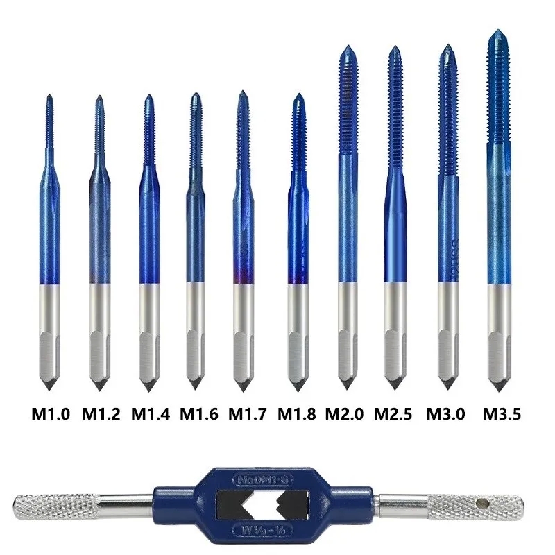 XCAN Thread Tap 10pcs M1-M3.5 HSS Metric Plug Tap Screw Tap Drill with Adjustable Tap Wrench Nano Blue Coated Machine Tap - Image 2