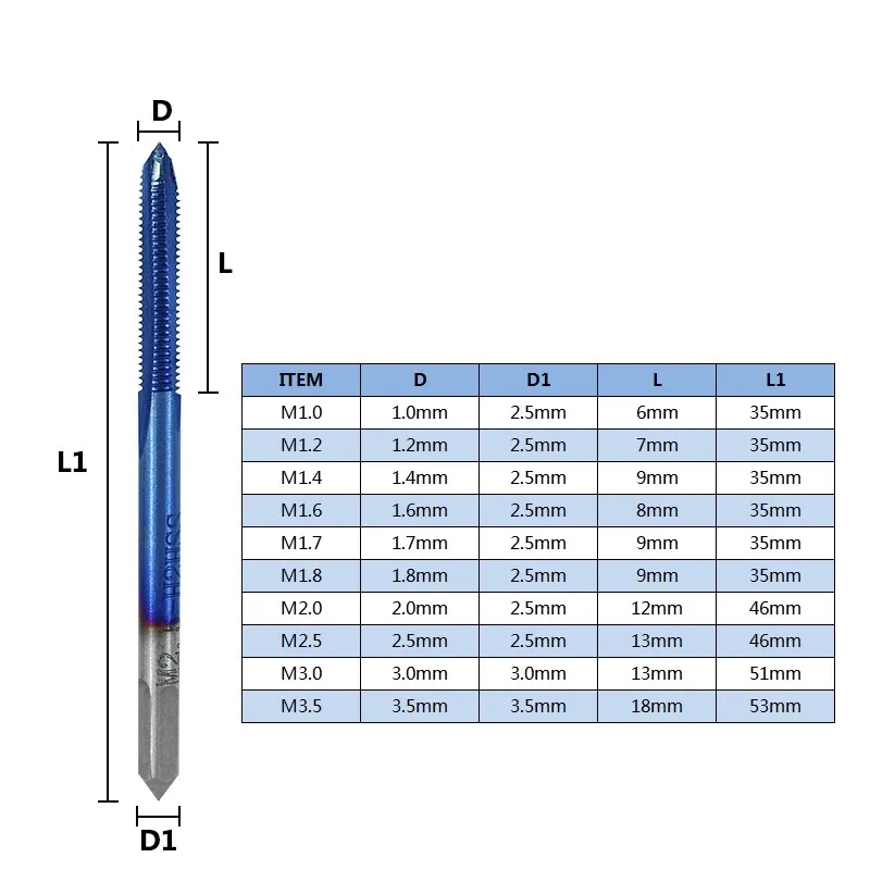 XCAN Thread Tap 10pcs M1-M3.5 HSS Metric Plug Tap Screw Tap Drill with Adjustable Tap Wrench Nano Blue Coated Machine Tap - Image 3