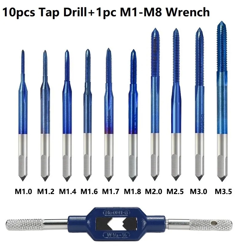 XCAN Thread Tap 10pcs M1-M3.5 HSS Metric Plug Tap Screw Tap Drill with Adjustable Tap Wrench Nano Blue Coated Machine Tap - Image 8