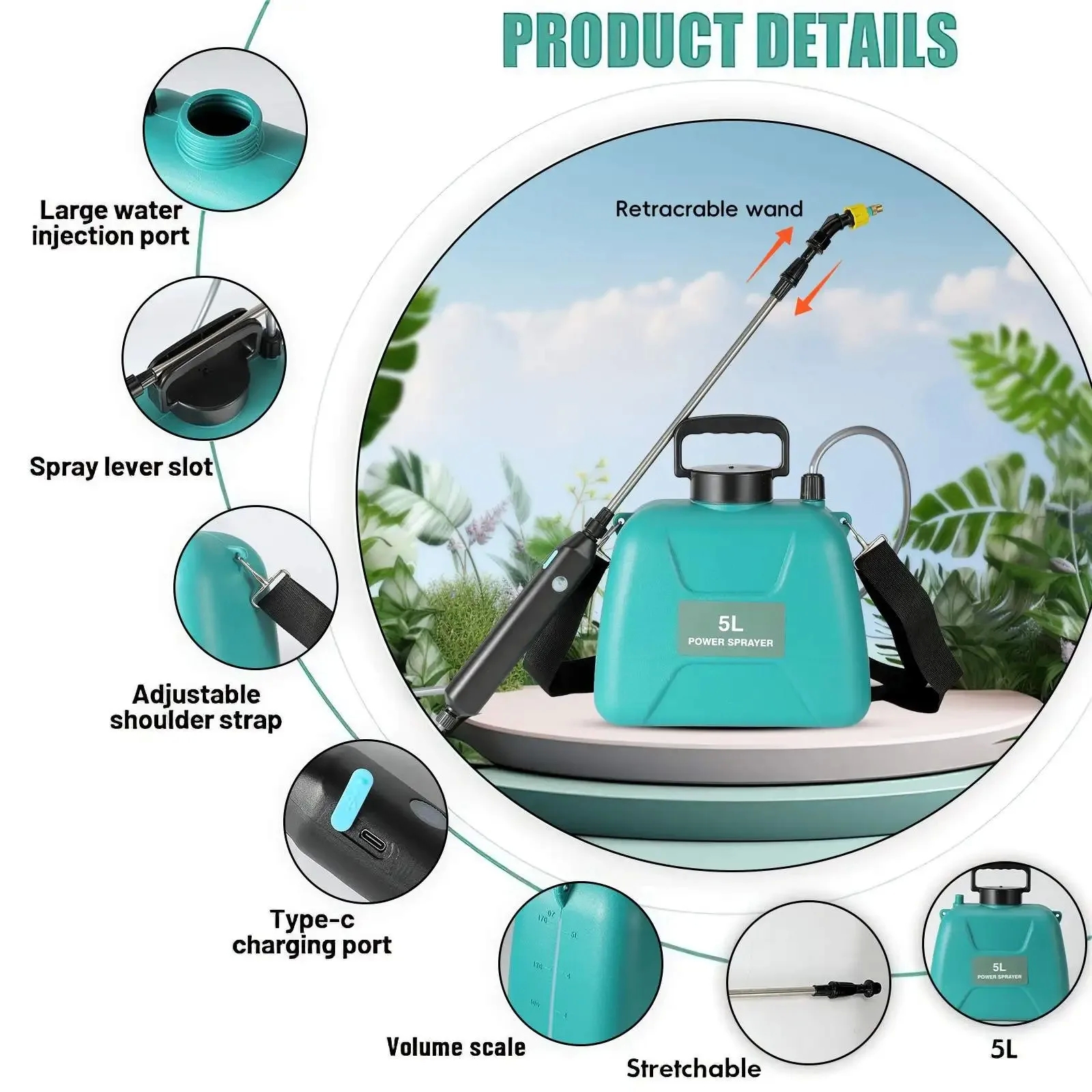Shoulder Style Electric Sprayer 5L Watering Can with Spray Gun Automatic Garden Plant Mister USB Rechargeable Irrigation Tool - Image 3