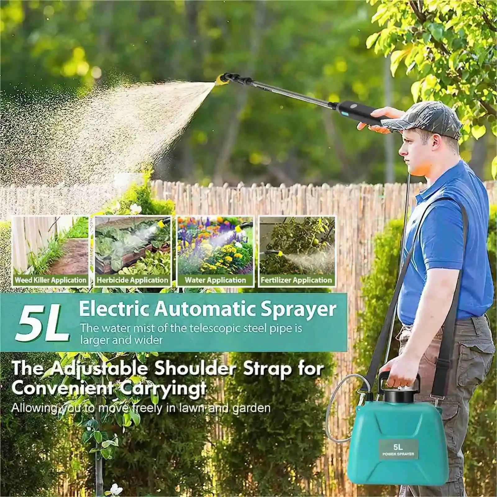 Shoulder Style Electric Sprayer 5L Watering Can with Spray Gun Automatic Garden Plant Mister USB Rechargeable Irrigation Tool - Image 4