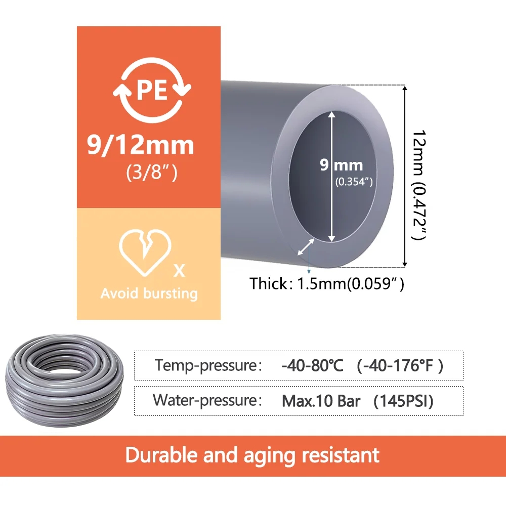 Gray PE Hose 1/4 3/8 1/2 Inch 10M 20M 30M For Home Garden Greenhouse Drip Irrigation Pipe OD 6mm 12mm 16mm Watering Tube System - Image 7