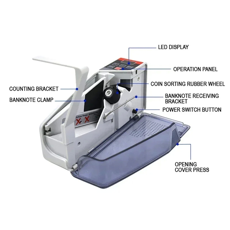 Portable Handy Money Counter Cash Count Banknote Money Currency Counter Counting Machine for All Note Bill Counters LED Display - Image 3