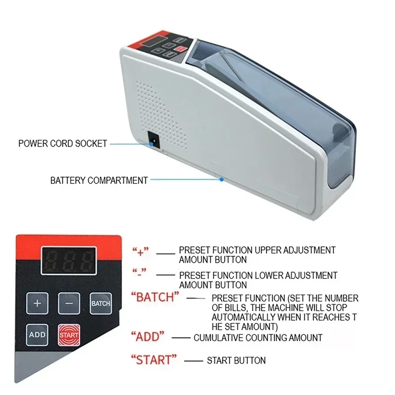 Portable Handy Money Counter Cash Count Banknote Money Currency Counter Counting Machine for All Note Bill Counters LED Display - Image 4