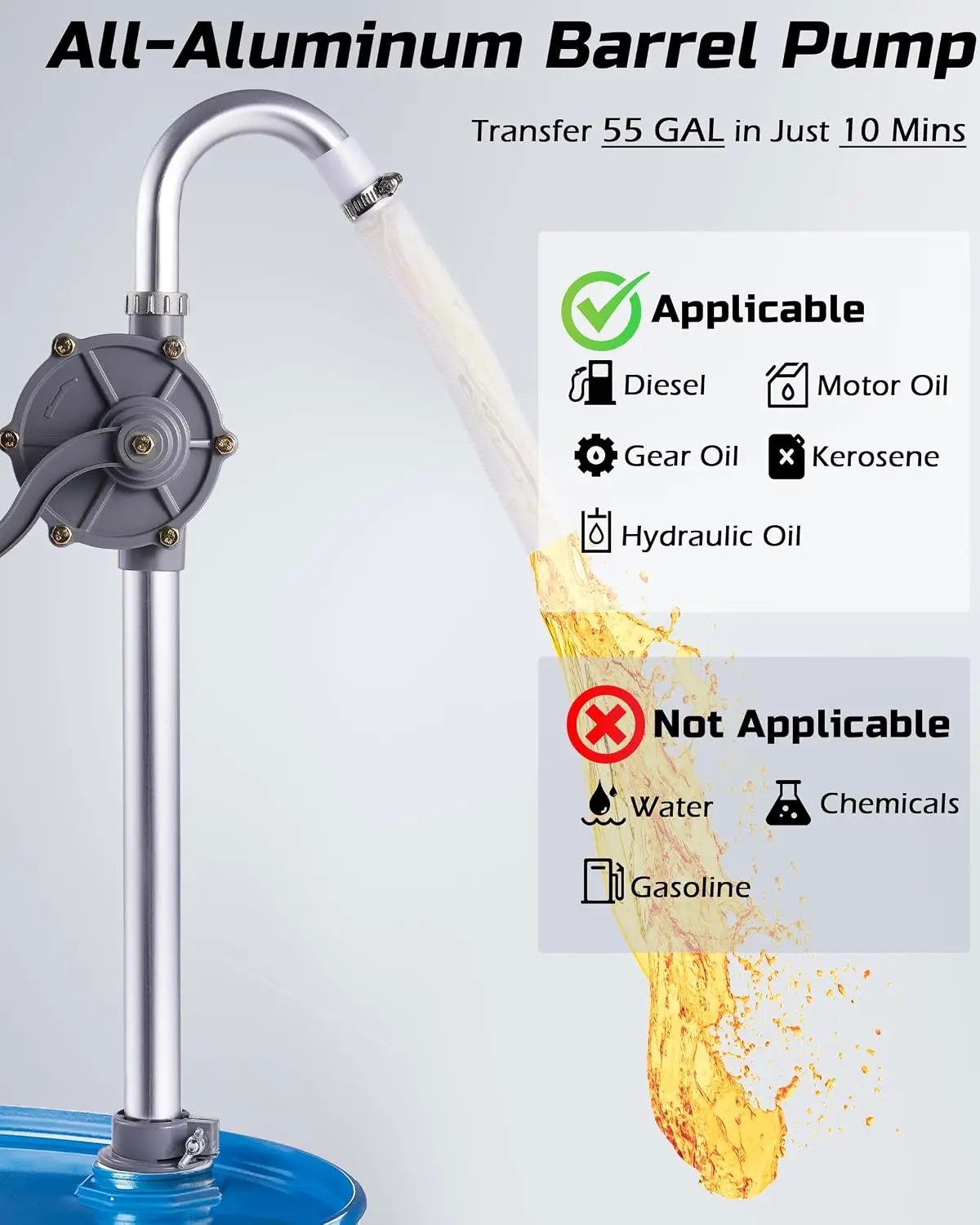 15-55 Gallon Rotary Hand Drum Pump, Heavy Duty Aluminum Barrel Pump - Image 4