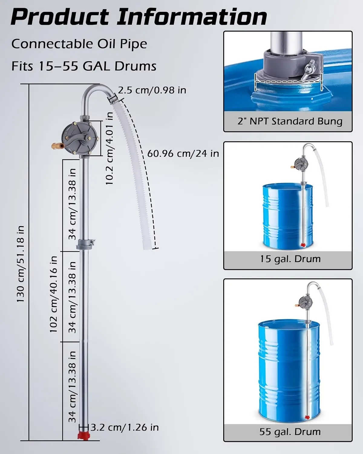 15-55 Gallon Rotary Hand Drum Pump, Heavy Duty Aluminum Barrel Pump - Image 5