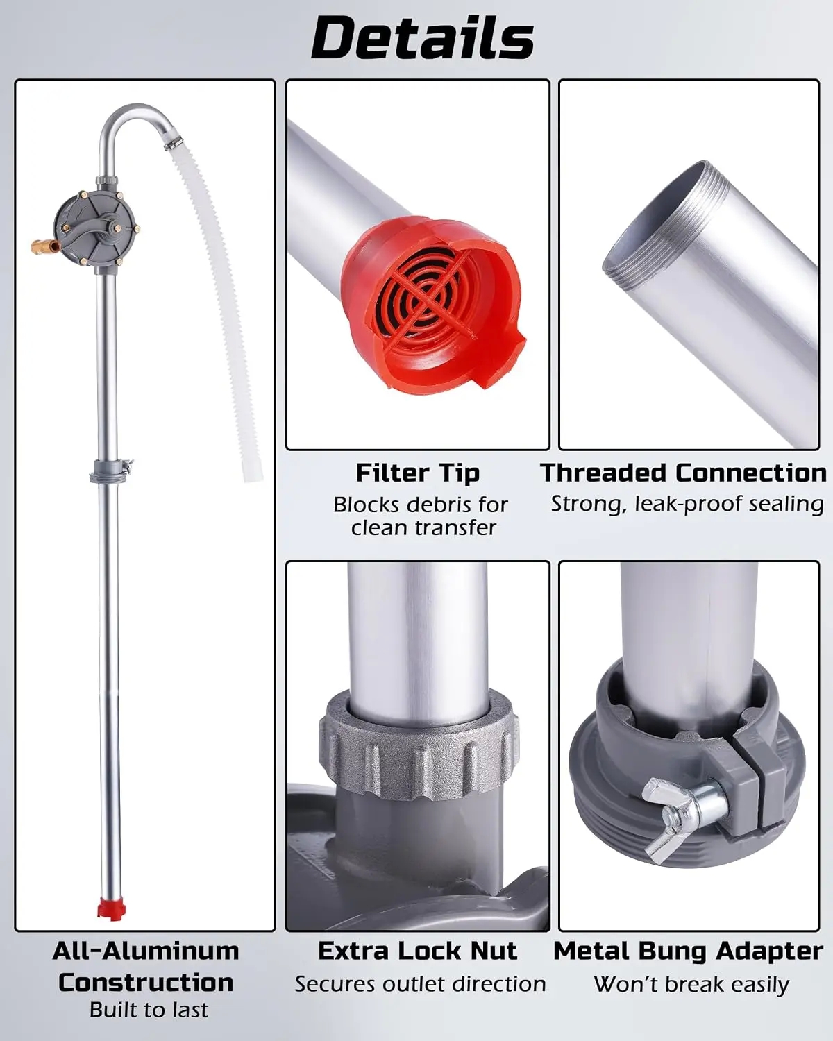15-55 Gallon Rotary Hand Drum Pump, Heavy Duty Aluminum Barrel Pump - Image 6